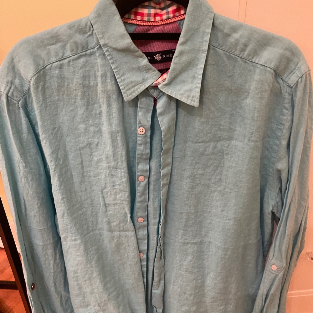 Men's STONE ROSE linen button down shirt with patchwork design.  Size 3 or XL.